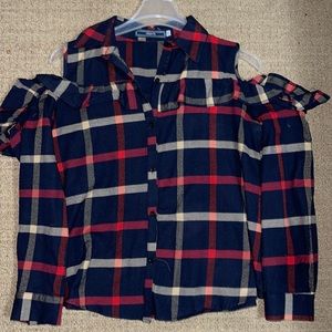 Button down blouse with open shoulders